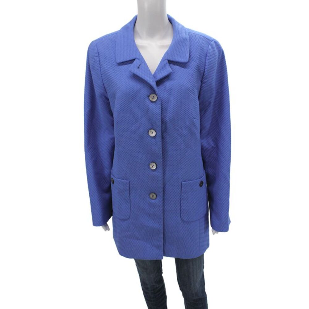 Nina Mclemore Womens Basic Jacket Blue Geometric Cotton Long Sleeve Size 16